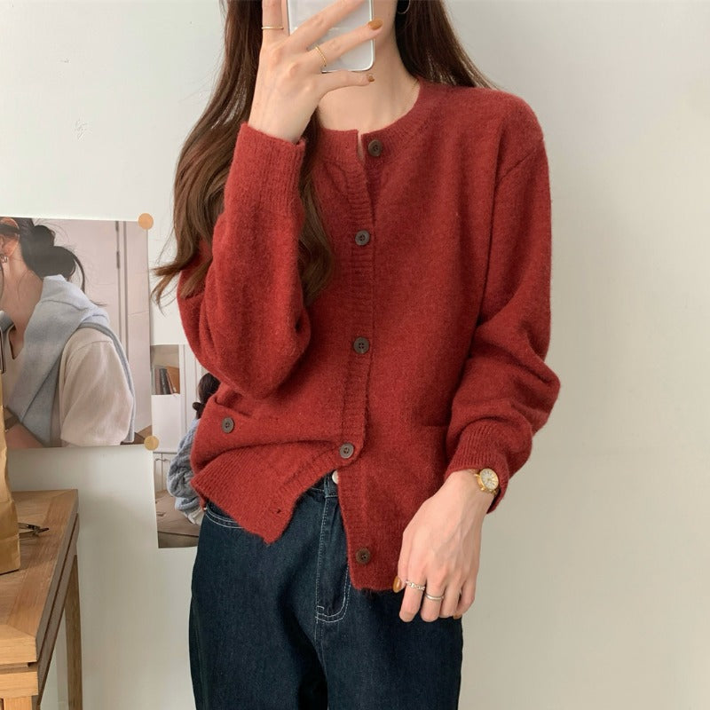 Damen Strickcardigan mit großen Taschen und Knopfdetails Drune