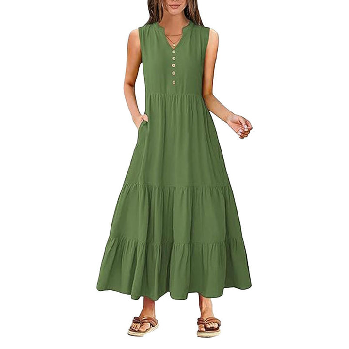 Damen Maxikleid mit Knopfdetail und seitlichen Taschen Drune