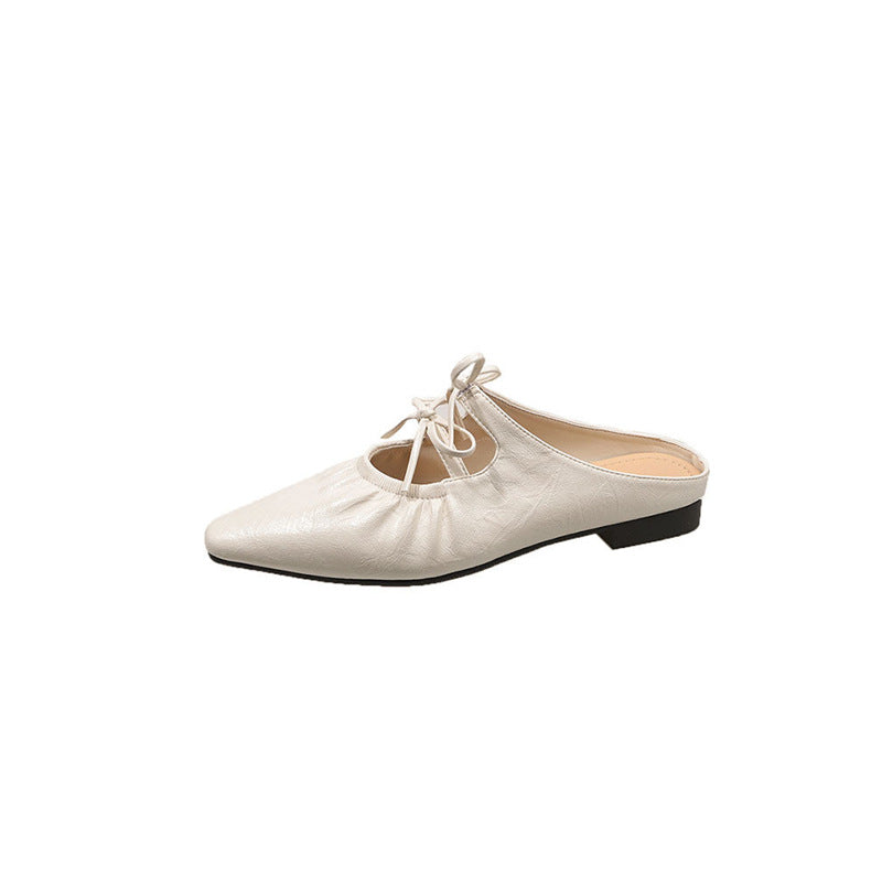 Damen Spitz zulaufende Metallic-Mules mit gerafftem Vorderblatt und Zierband‑Schnürung Drune