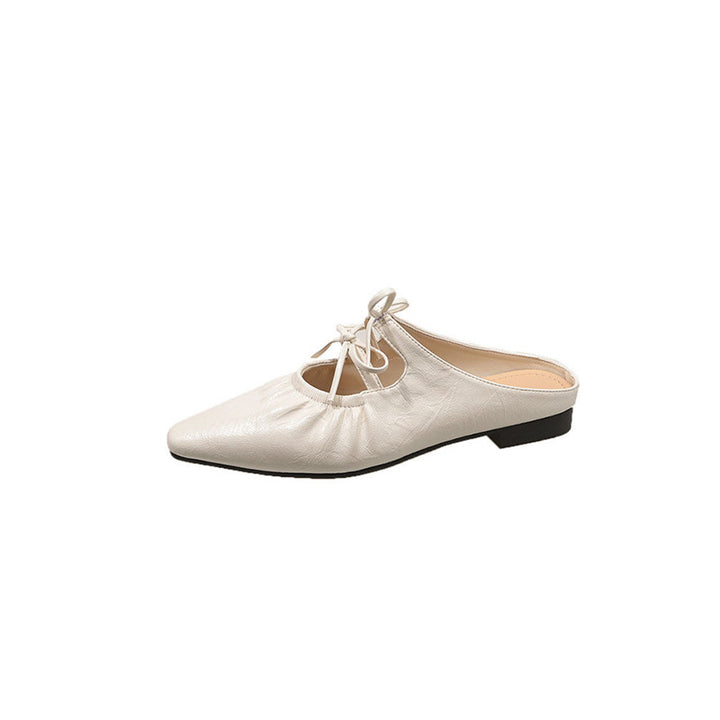 Damen Spitz zulaufende Metallic-Mules mit gerafftem Vorderblatt und Zierband‑Schnürung Drune