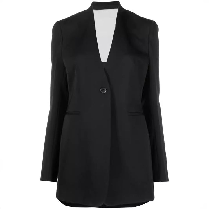 Damen Elegantes Einreihiges Longblazer-Set mit weiter Palazzo-Hose Drune