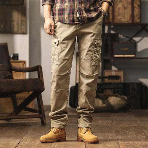 Herren Strapazierfähige Canvas-Cargohose mit ergonomischen Kniefalten, Tunnelzugbund und aufgesetzten Klapptaschen Drune