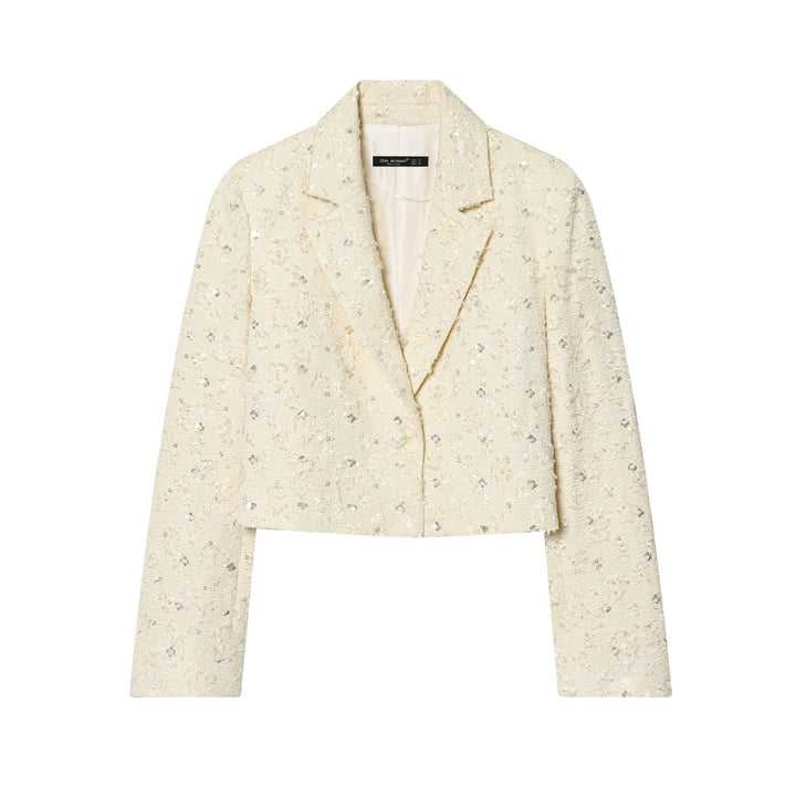 Damen Kurzer Bouclé-Blazer mit Paillettenbesatz und Reverskragen Drune