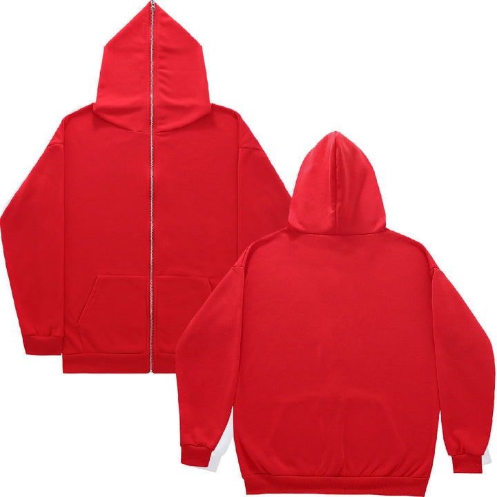 Unisex Zip-Hoodie mit durchgehendem Reißverschluss bis in spitze Kapuze, Kängurutasche und gerippten Bündchen Drune