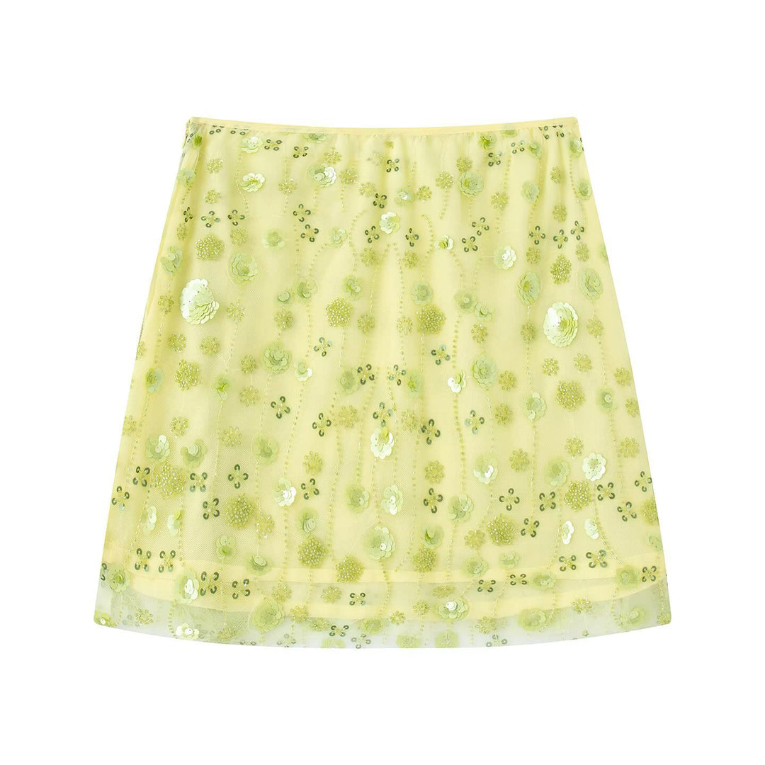 Damen Minirock mit funkelnden Pailletten und floralem Design Drune