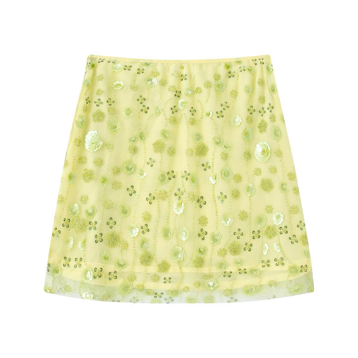 Damen Minirock mit funkelnden Pailletten und floralem Design Drune
