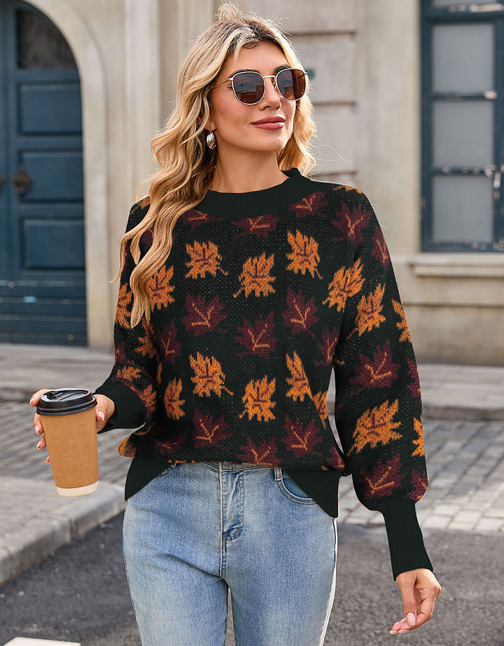 Damen Strickpullover mit herbstlichem Blätterdesign Drune