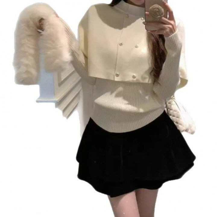 Damen Eleganter Kurzmantel mit abnehmbarem Pelzkragen Drune