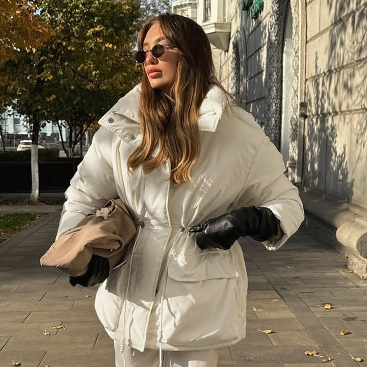Damen Lässige Oversized-Daunenjacke mit Taillenzug Drune