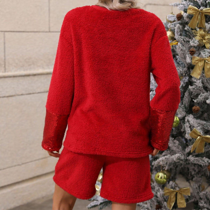 Damen Kuscheliges Fleece-Set mit glänzenden Shorts und weichem Oberteil Drune