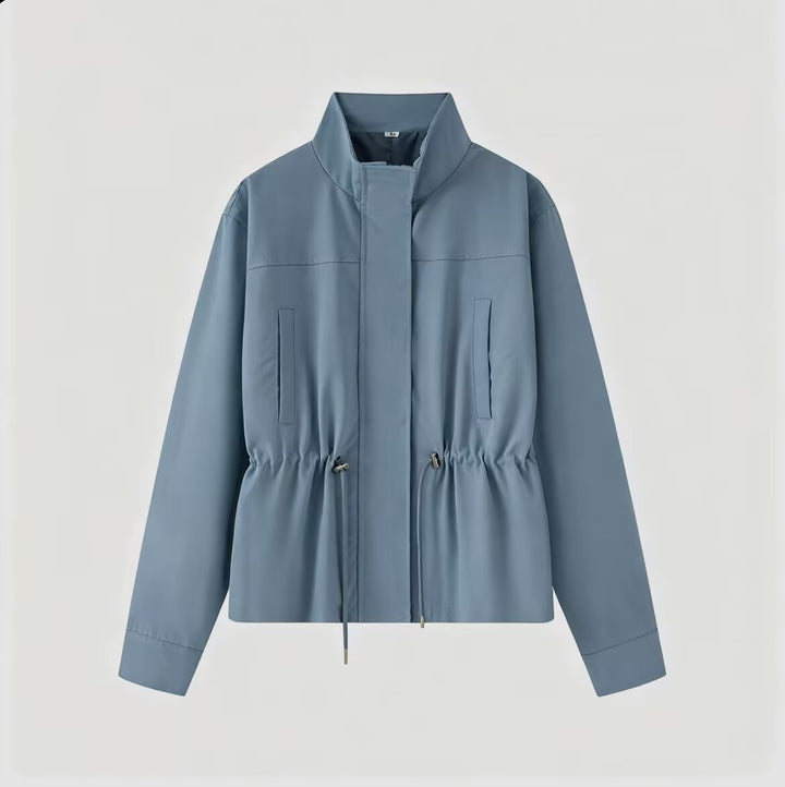 Damen Leichte Wind- und Regenjacke mit Tunnelzug-Taille und Stehkragen Drune