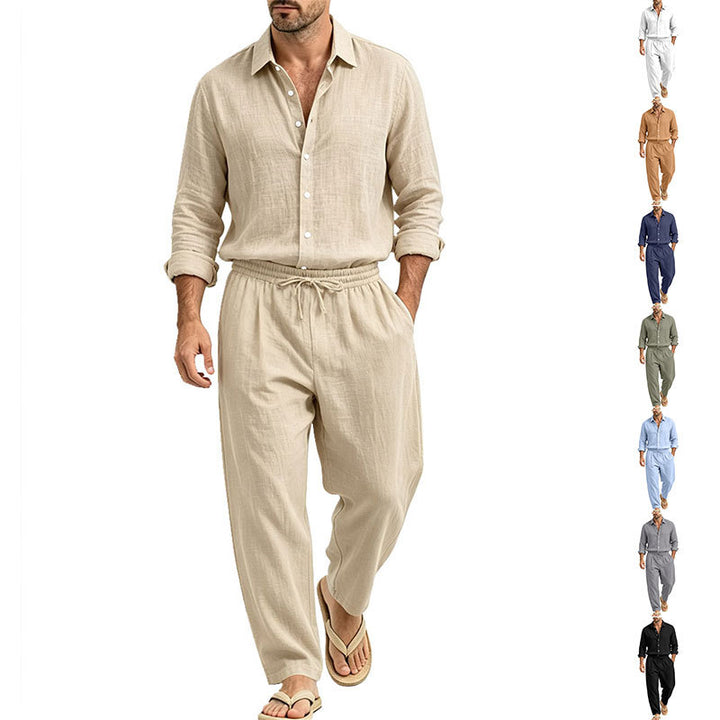 Herren Lässiges Leinen-Set Hemd und Relaxhose mit Tunnelzug Drune
