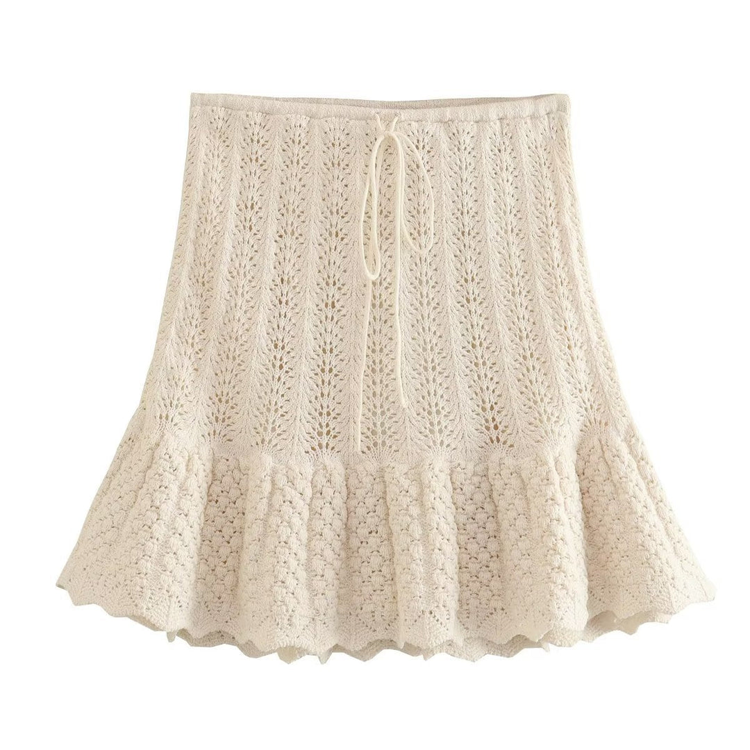 DruneMODE | Mode Lässig Strickweste Hohlschliff Top Strick Kurzer Rock Set