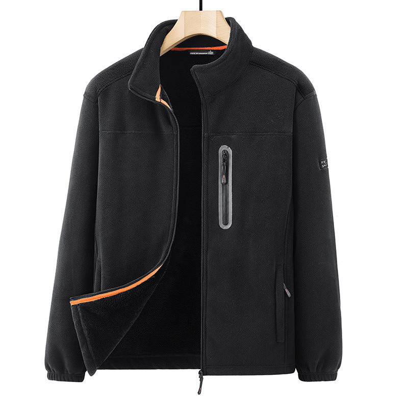 Herren Microfleece-Outdoorjacke mit wasserdichter Brusttasche, Stehkragen und Teddyfleece-Innenfutter Drune