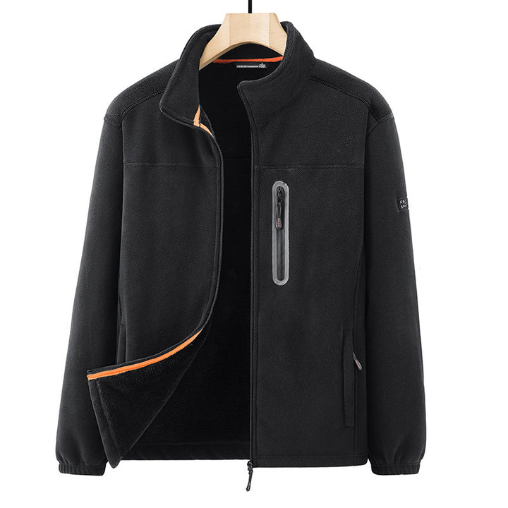 Herren Microfleece-Outdoorjacke mit wasserdichter Brusttasche, Stehkragen und Teddyfleece-Innenfutter Drune