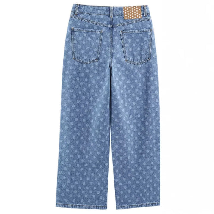 Damen Weite High‑Waist Culotte-Jeans mit verkürztem Bein und tonalem Punktemuster Drune