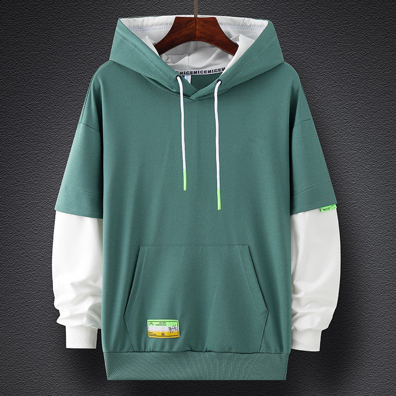 Herren Oversize-Lagenlook Kapuzenpullover mit Kontrastärmeln und Kängurutasche Drune