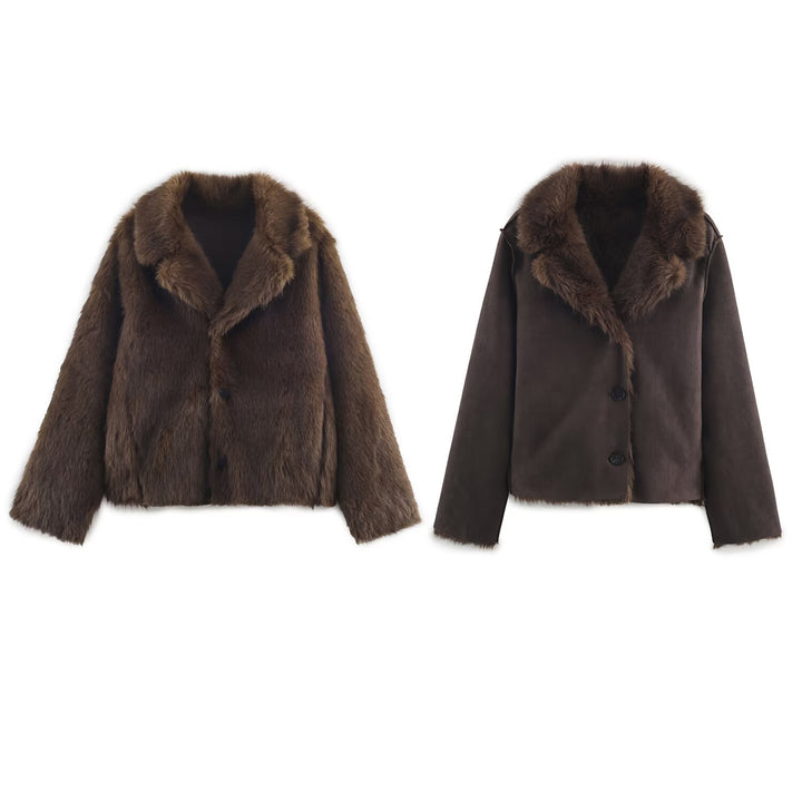 Damen Wendbare Kurzjacke mit Faux‑Fur‑Besatz und Wildlederoptik Drune