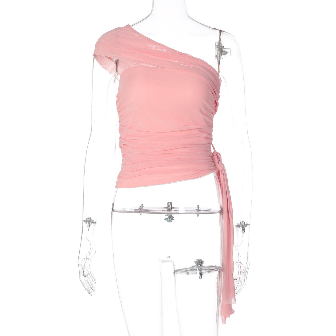 Damen Elegantes Asymmetrisches Top mit Wickeldesign Drune