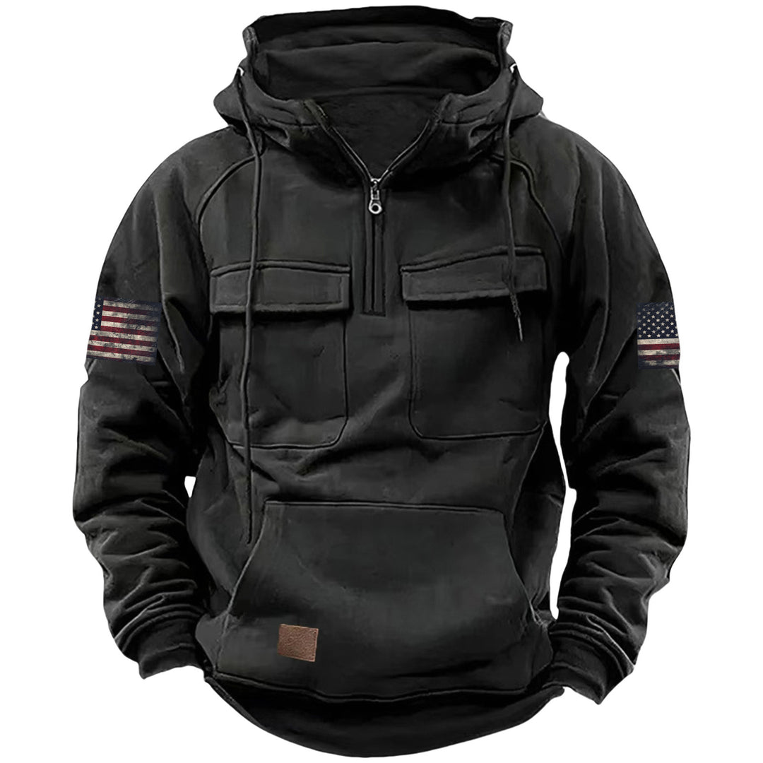 Herren nan Kapuzenpullover mit Halbzip, Cargo-Brusttaschen und Kängurutasche Drune