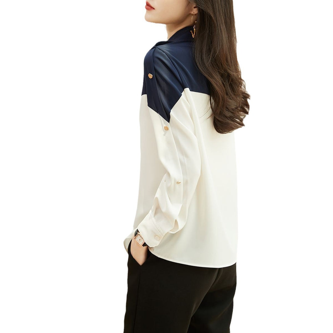 Damen elegantes Blusenshirt mit Farbblock-Design Drune