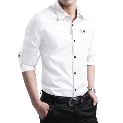 Herren Slim-Fit Baumwollhemd mit Kentkragen und Brusttasche Drune