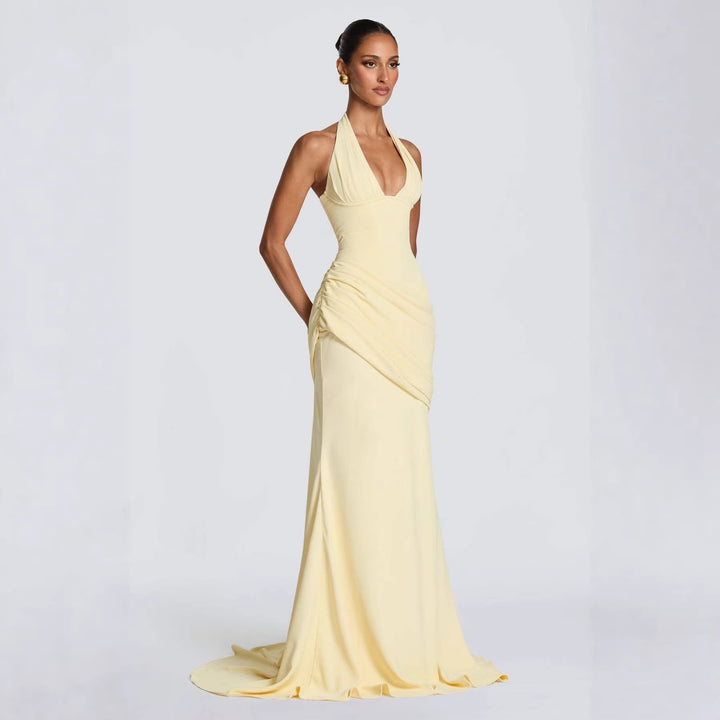 Damen Abendkleid mit elegantem Wickeldesign und tiefem V-Ausschnitt Drune