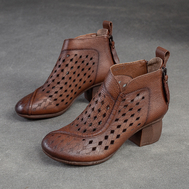 Damen Elegante Leder-Stiefeletten mit geflochtenem Design und seitlichem Reißverschluss Drune