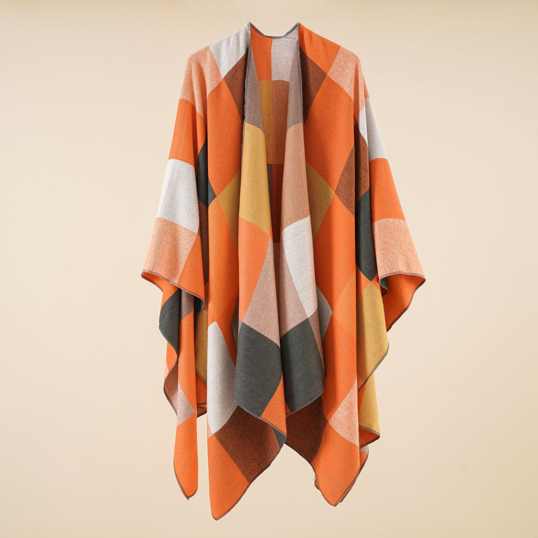 Damen Leichter Jacquard-Poncho mit geometrischem Muster und asymmetrischem Saum Drune