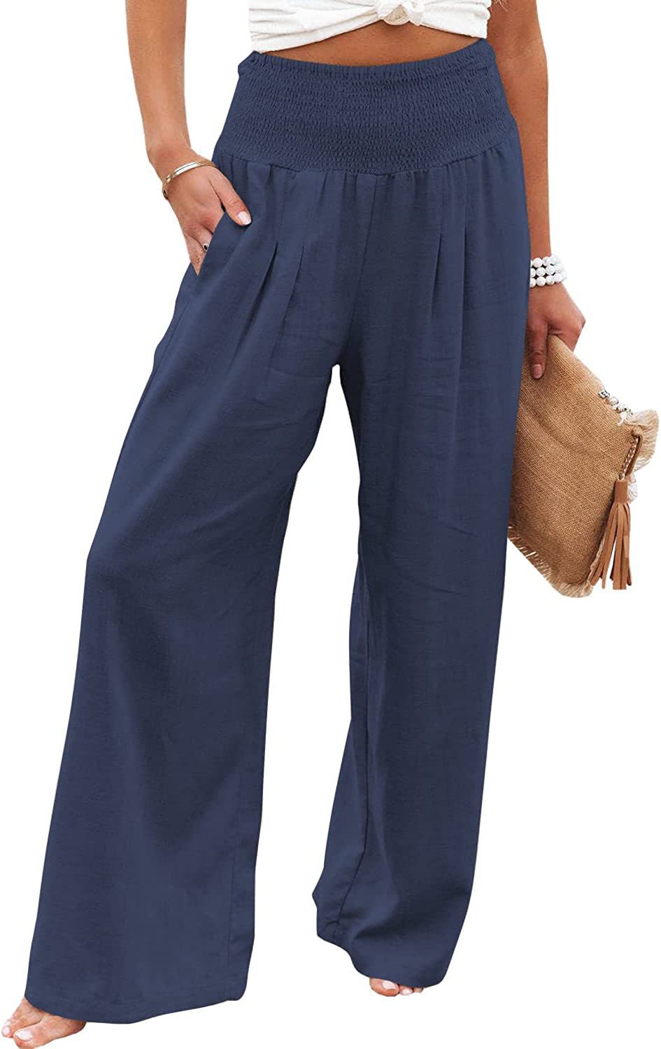 Damen Luftige Leinenhose mit elastischem Bund und Weitschnitt Drune