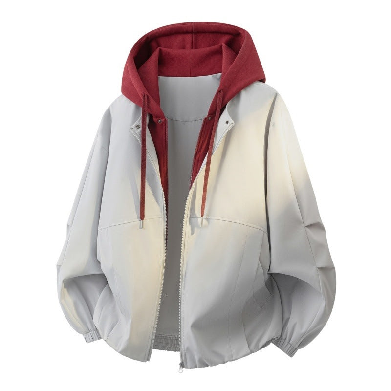 Herren Oversize Lagenlook Bomberjacke mit abgesetzter Kapuzen-Innenjacke und elastischem Saum Drune