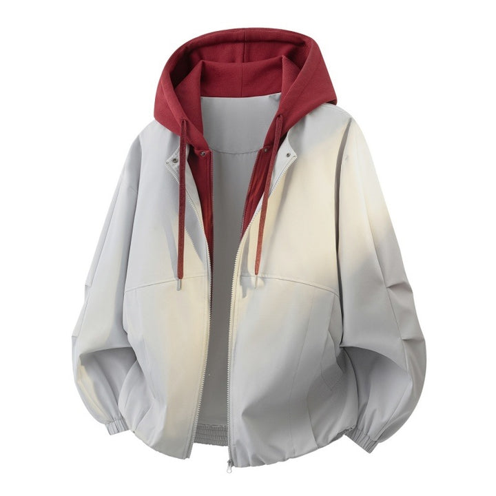 Herren Oversize Lagenlook Bomberjacke mit abgesetzter Kapuzen-Innenjacke und elastischem Saum Drune
