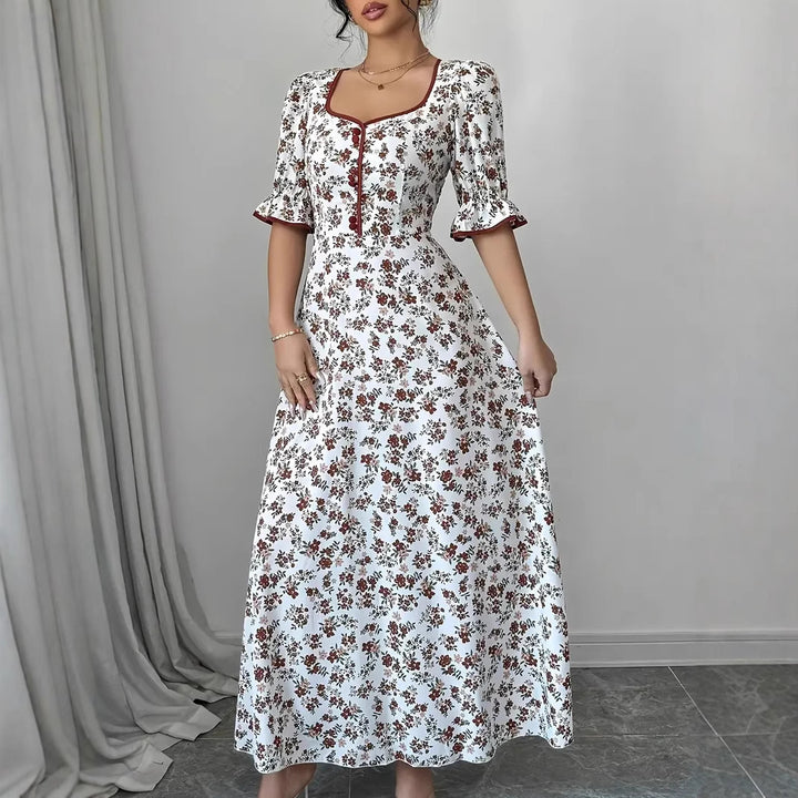 Damen Maxikleid mit eleganter Knopfleiste und romantischen Blumenmuster Drune