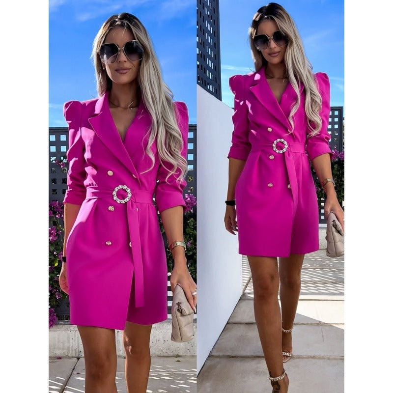 Damen Blazer-Kleid mit eleganter Taillierung und glänzenden Knopfdetails Drune