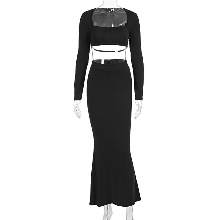 Damen Elegantes Set aus Crop-Top und Maxirock mit transparentem Detail Drune