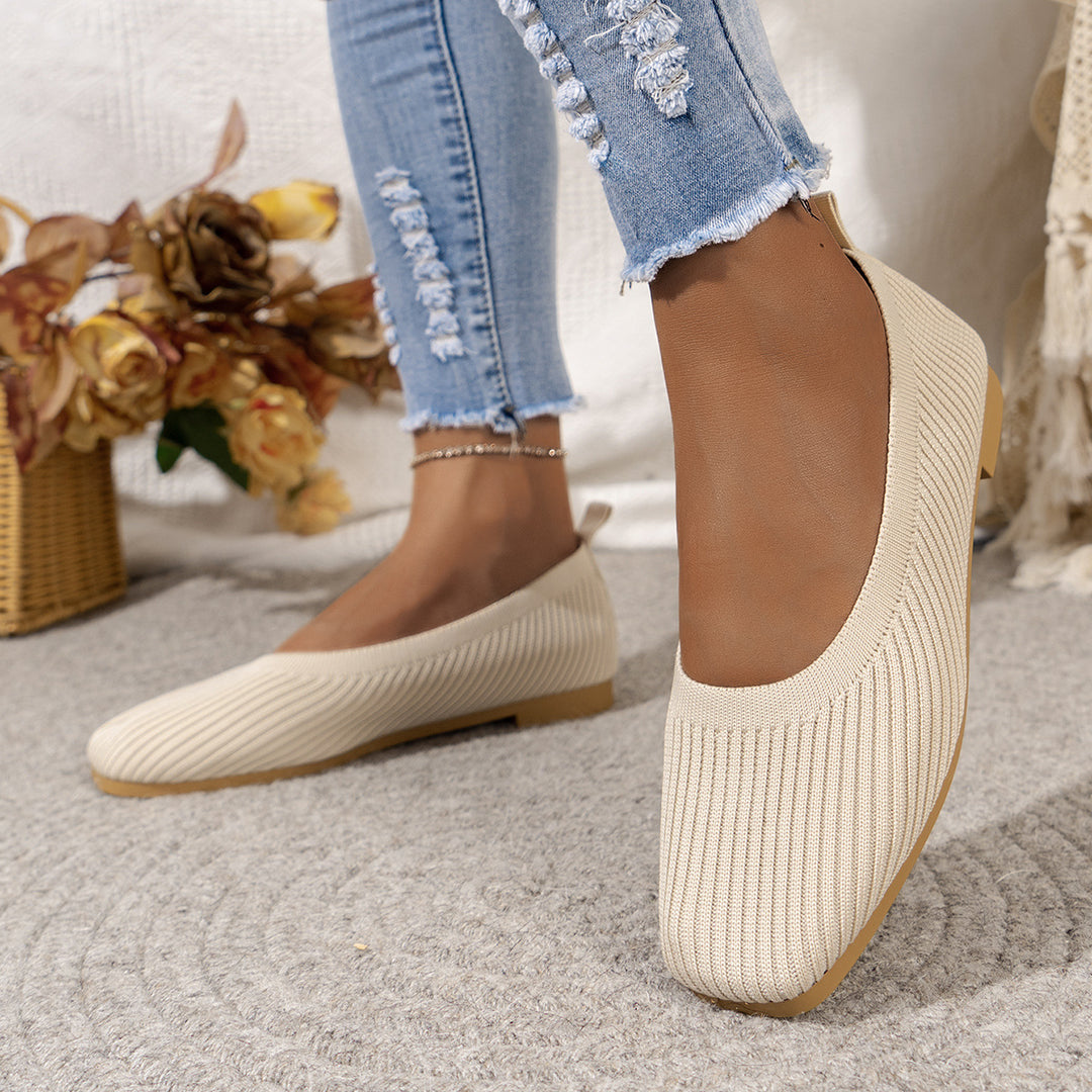 Damen Atmungsaktive Strick‑Ballerinas mit quadratischer Spitze Drune