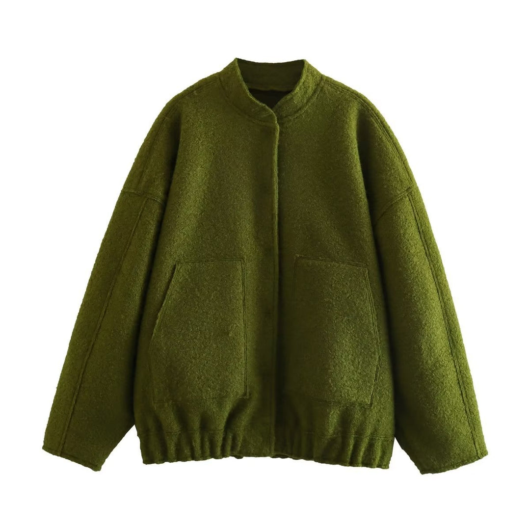 Damen flauschige Oversized-Jacke mit praktischen Taschen und elegantem Stehkragen Drune