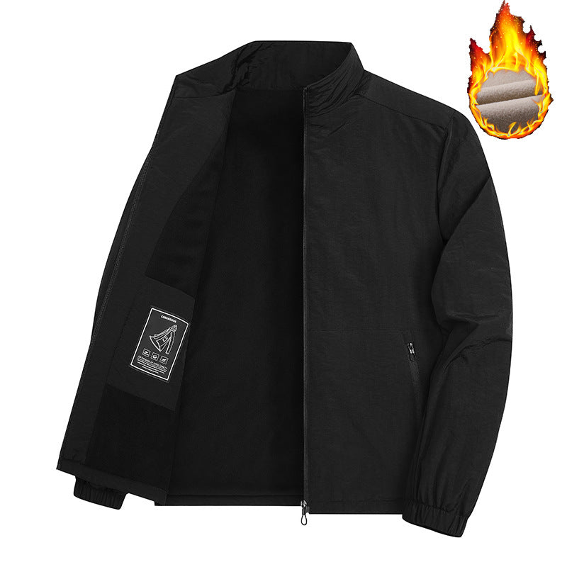 Herren Leichte winddichte Fleece‑gefütterte Übergangsjacke mit Stehkragen und Reißverschlüssen Drune