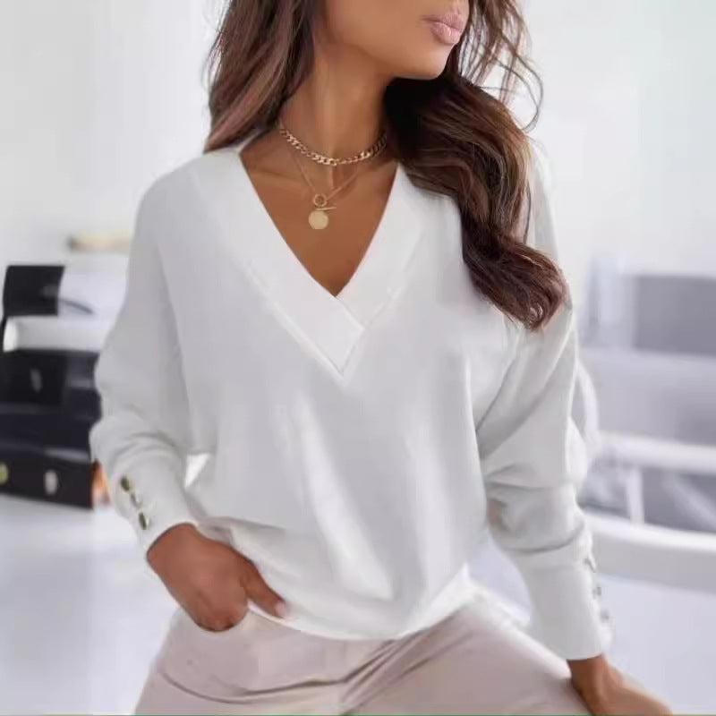 Damen V-Ausschnitt Pullover mit Knopfdetails Drune