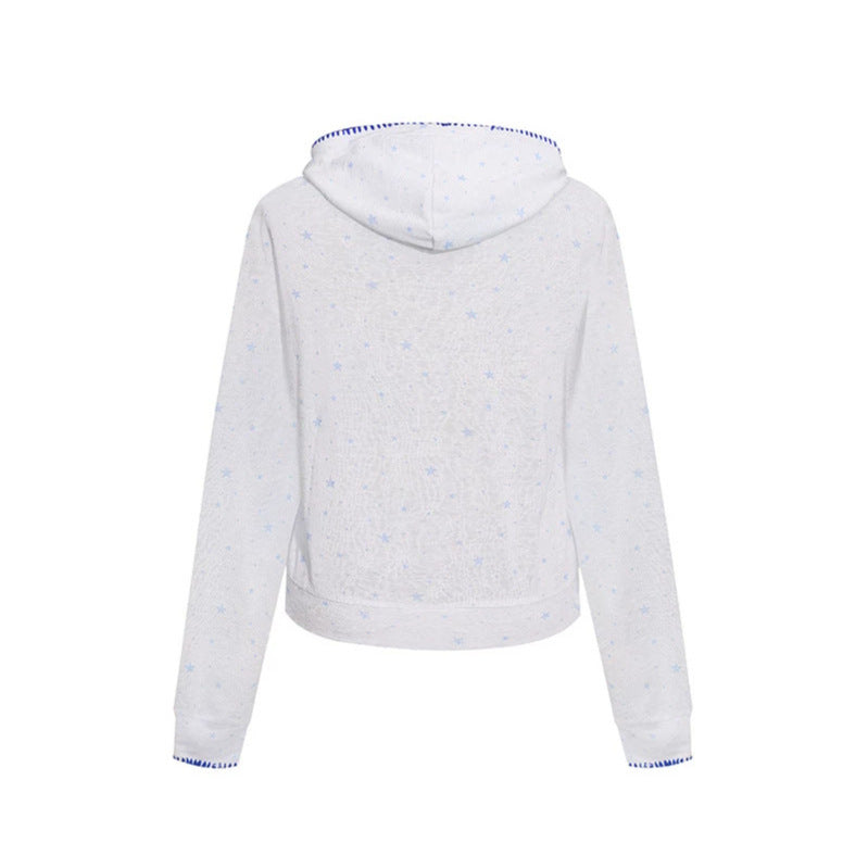 Damen Leichter Kapuzen-Zipcardigan mit Sternenallover und Ziernaht Drune