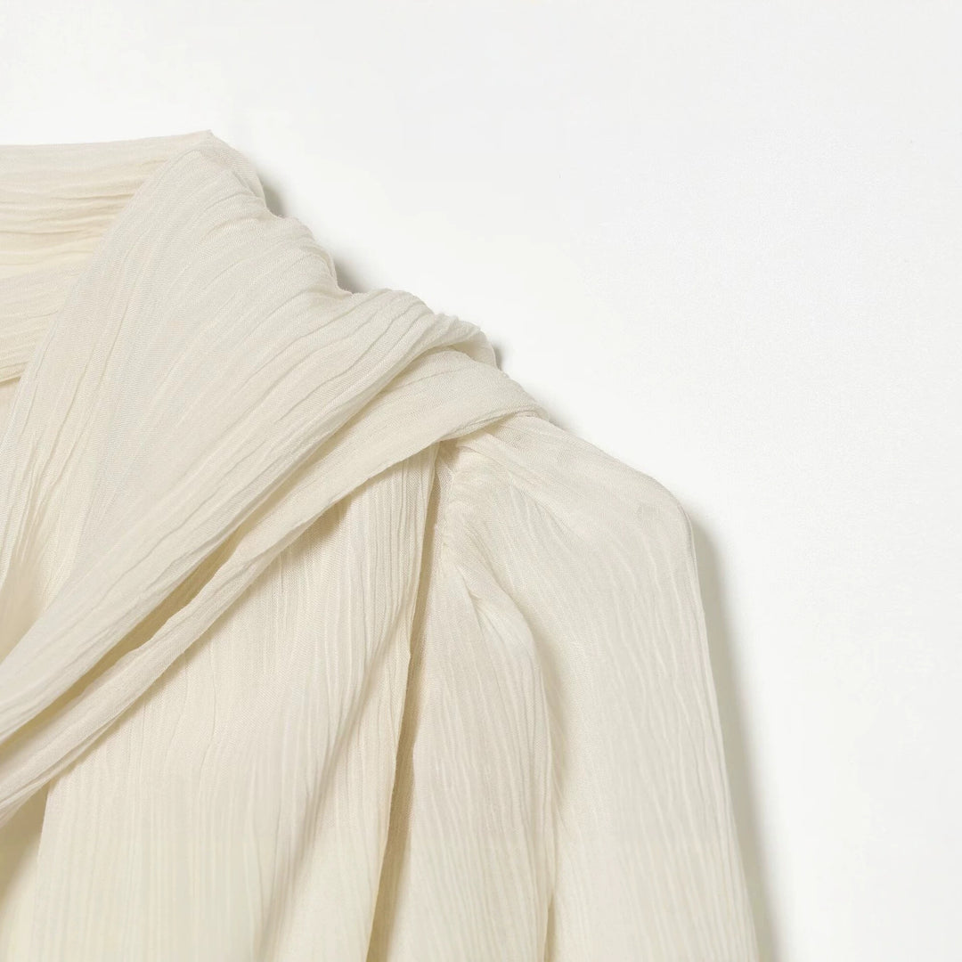 Damen Drapierte Chiffonbluse mit Wasserfall‑Schalkragen und Ballonärmeln Drune