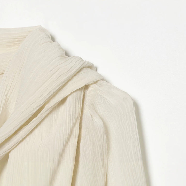 Damen Drapierte Chiffonbluse mit Wasserfall‑Schalkragen und Ballonärmeln Drune
