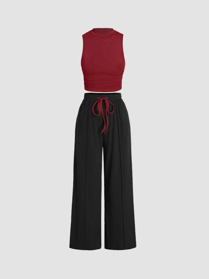 Damen lässiges Oberteil und weit geschnittene Hose Set Drune