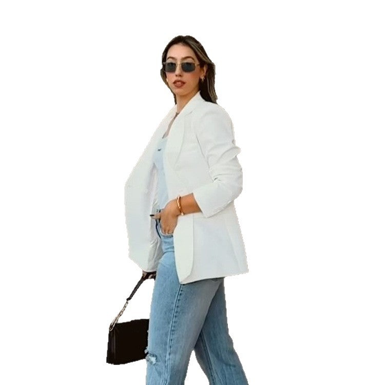 Damen Figurnaher Doppelreihiger Longblazer mit leichtem Schulterpolster und cleanem Revers Drune