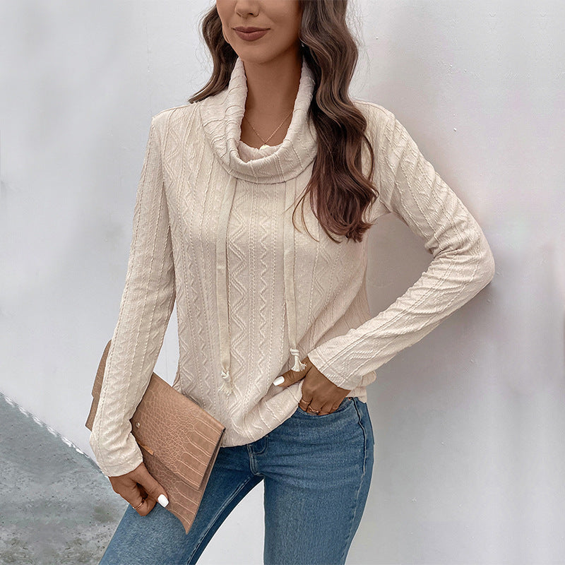 Damen Feinstrick-Cowlneck-Pullover mit Kordelzug und Zopfstrick-Detail Drune