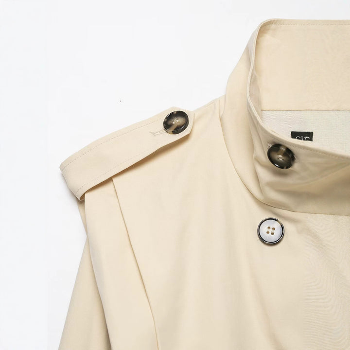 Damen Kurzer Doppelreihiger Trenchblouson mit Stehkragen, Epauletten und elastischem Saum Drune