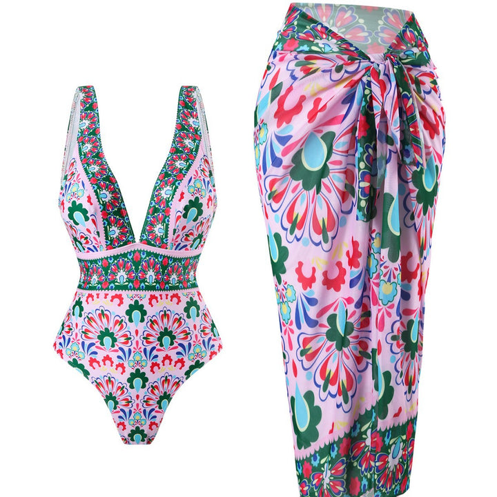 Damen Eleganter Badeanzug mit passendem Wickelrock Drune