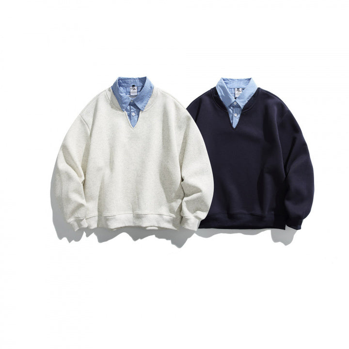Herren Oversized Sweatshirt mit eingesetztem Hemdkragen und V-Ausschnitt Drune