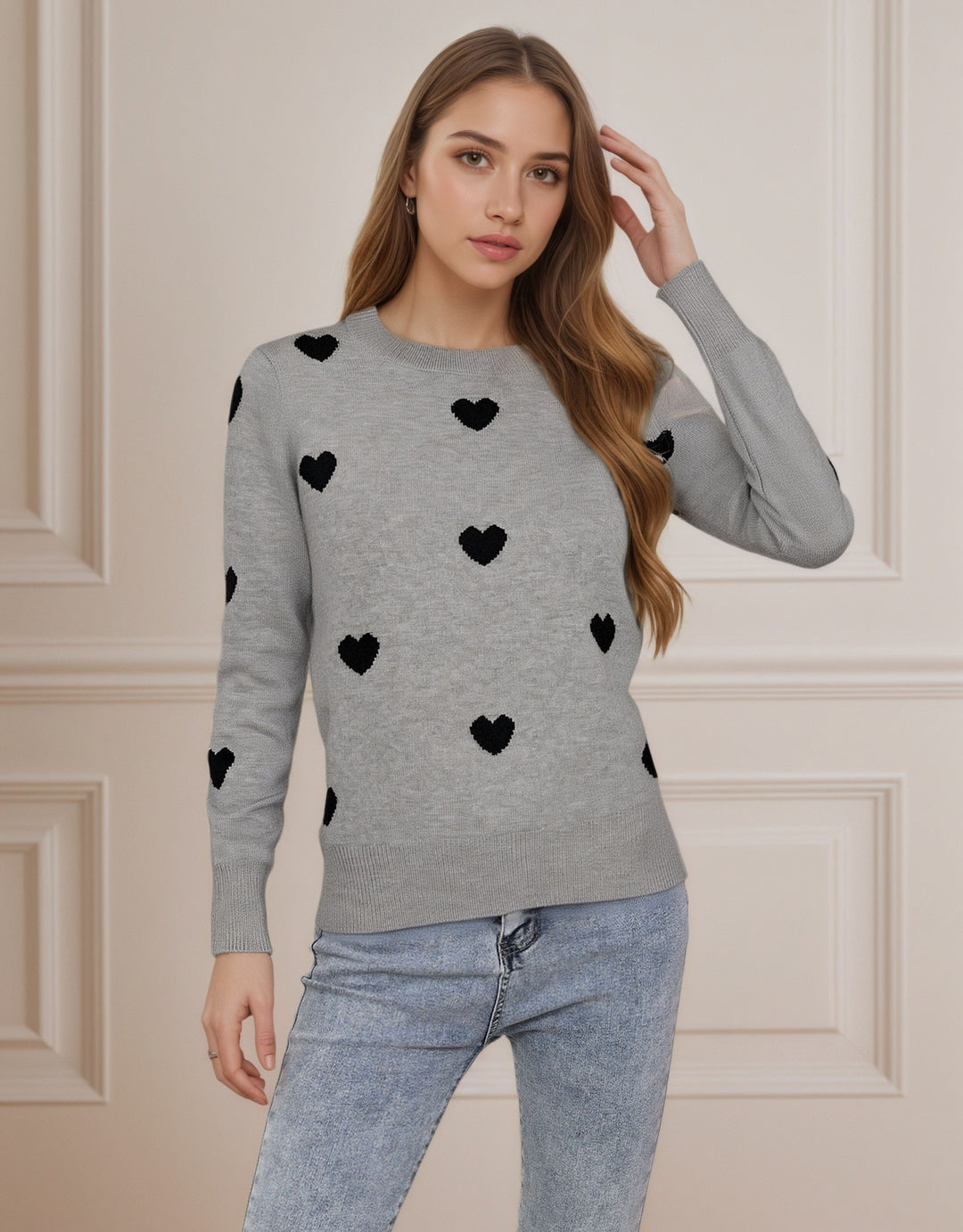 Damen Strickpullover mit Herz-Design und feiner Struktur Drune