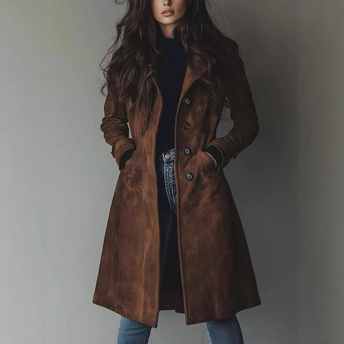Damen Taillierter langer Mantel mit A-Linien-Silhouette und klassischer Knopfleiste Drune